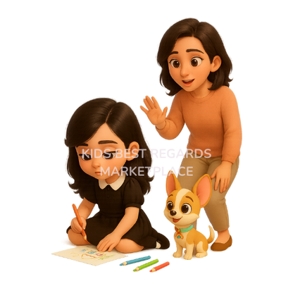 Mia and Ella – Play & Learning Clipart Set (9 PNG Illustrations)