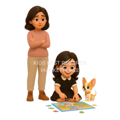 Mia and Ella – Play & Learning Clipart Set (9 PNG Illustrations)